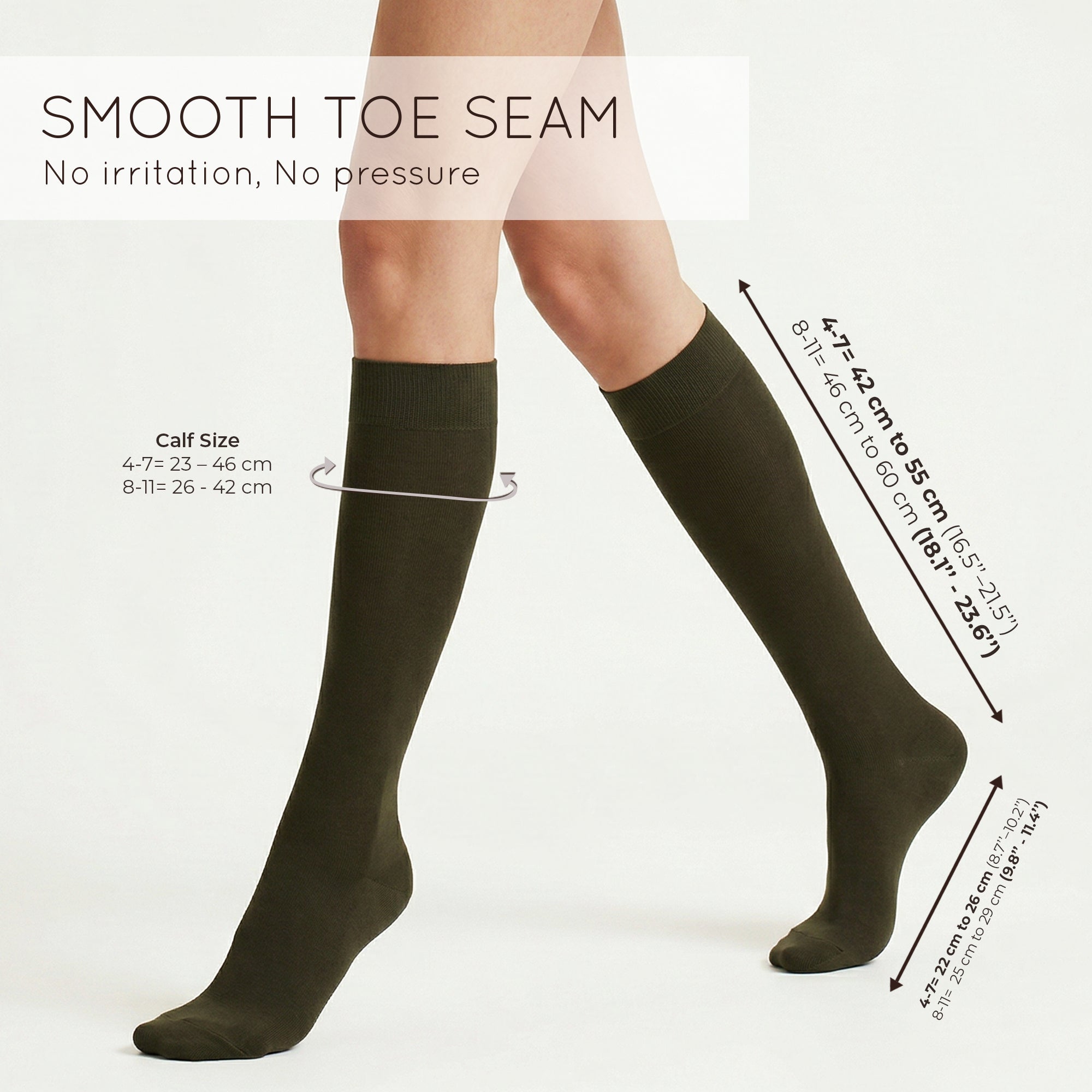 Unisex wearing khaki Mysocks knee-high combed cotton socks