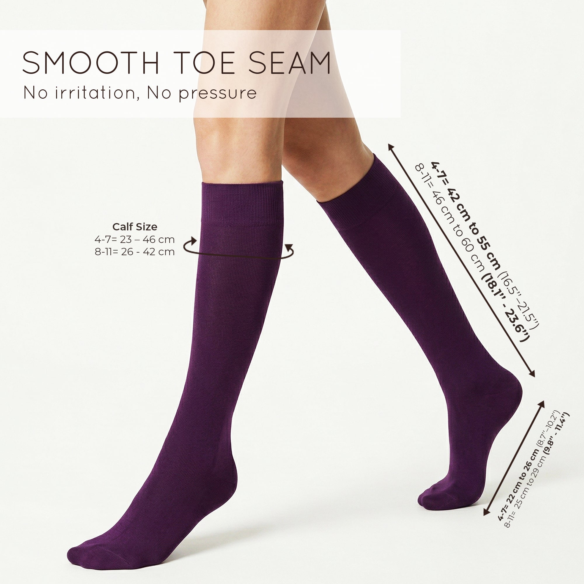 Purple Mysocks plain ribbed knee high socks made of extra fine combed cotton.