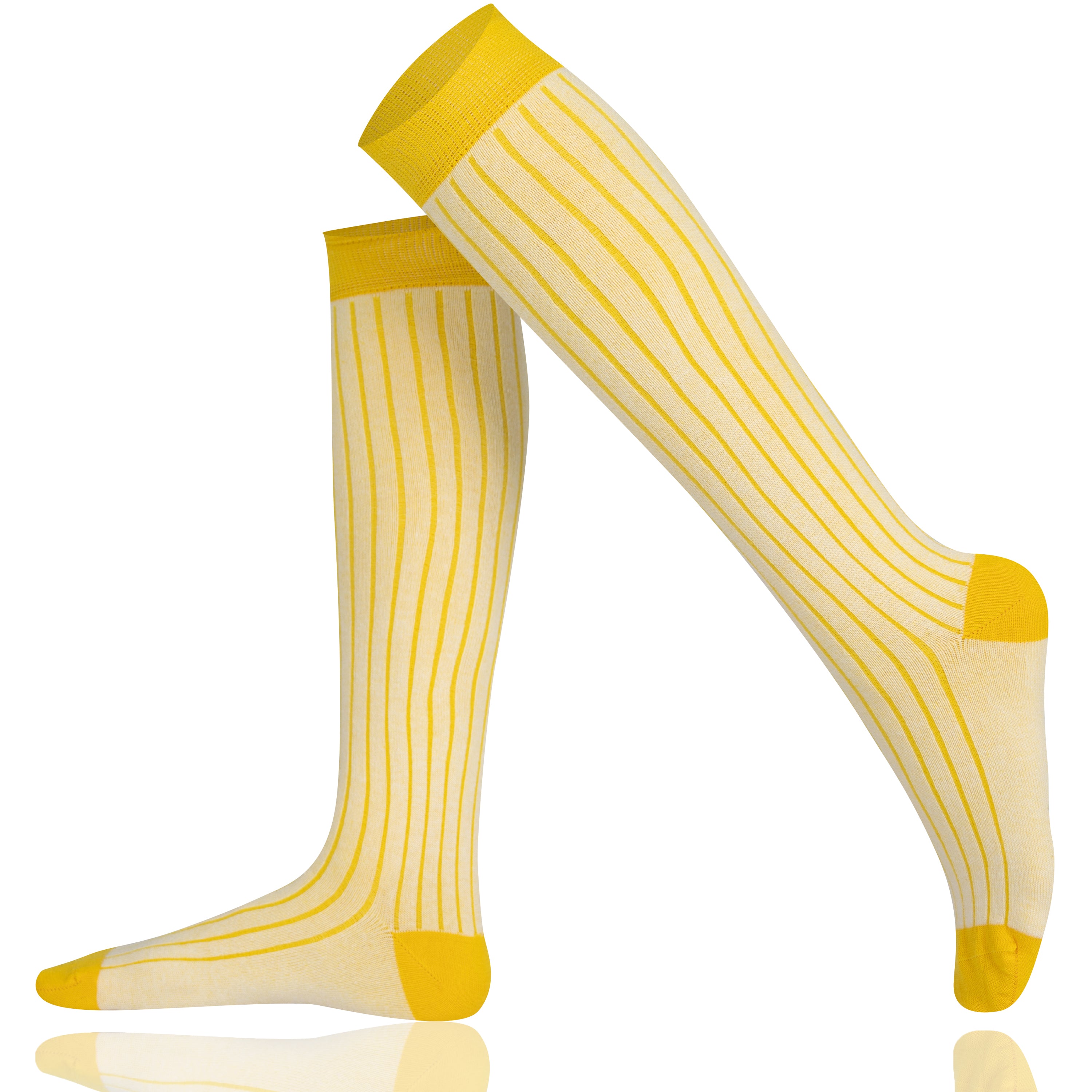 Yellow and ecru ribbed knee-high socks