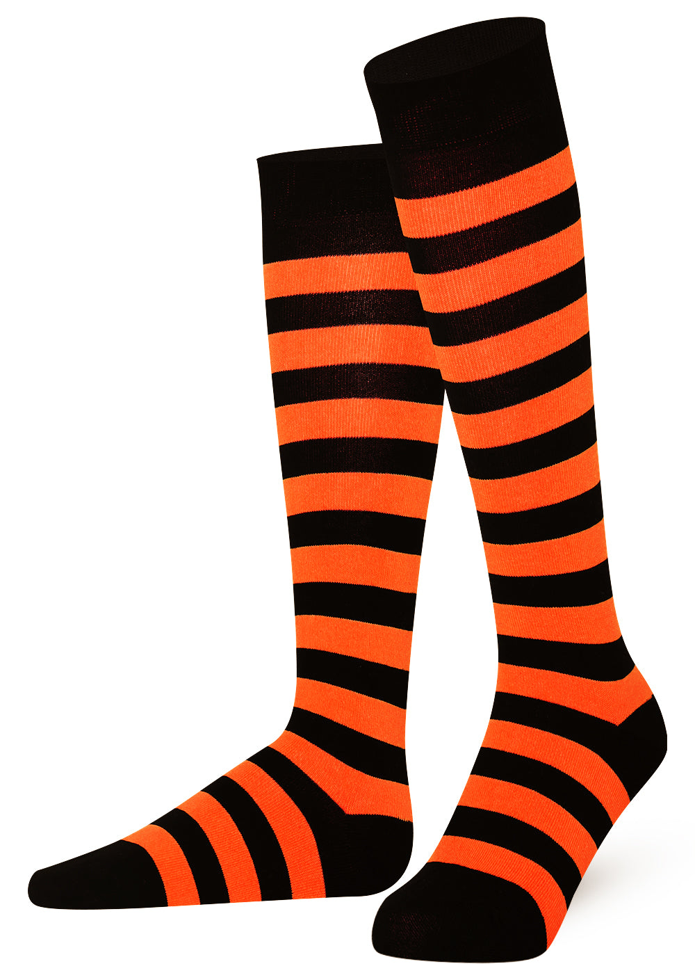 Pair of black and orange striped knee-high socks