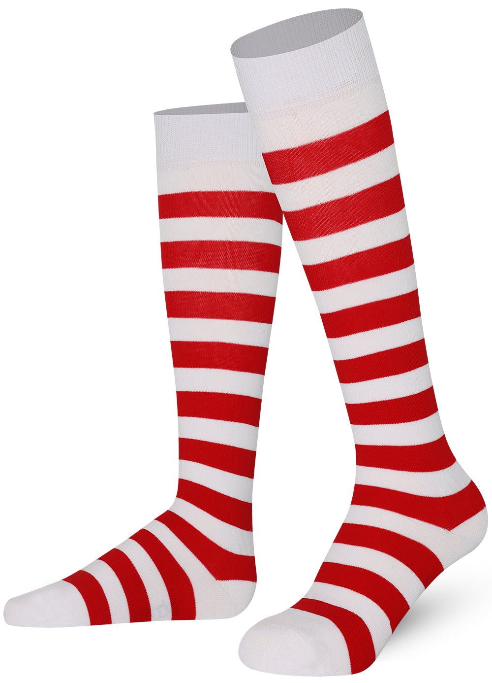 Red and white striped knee-high socks