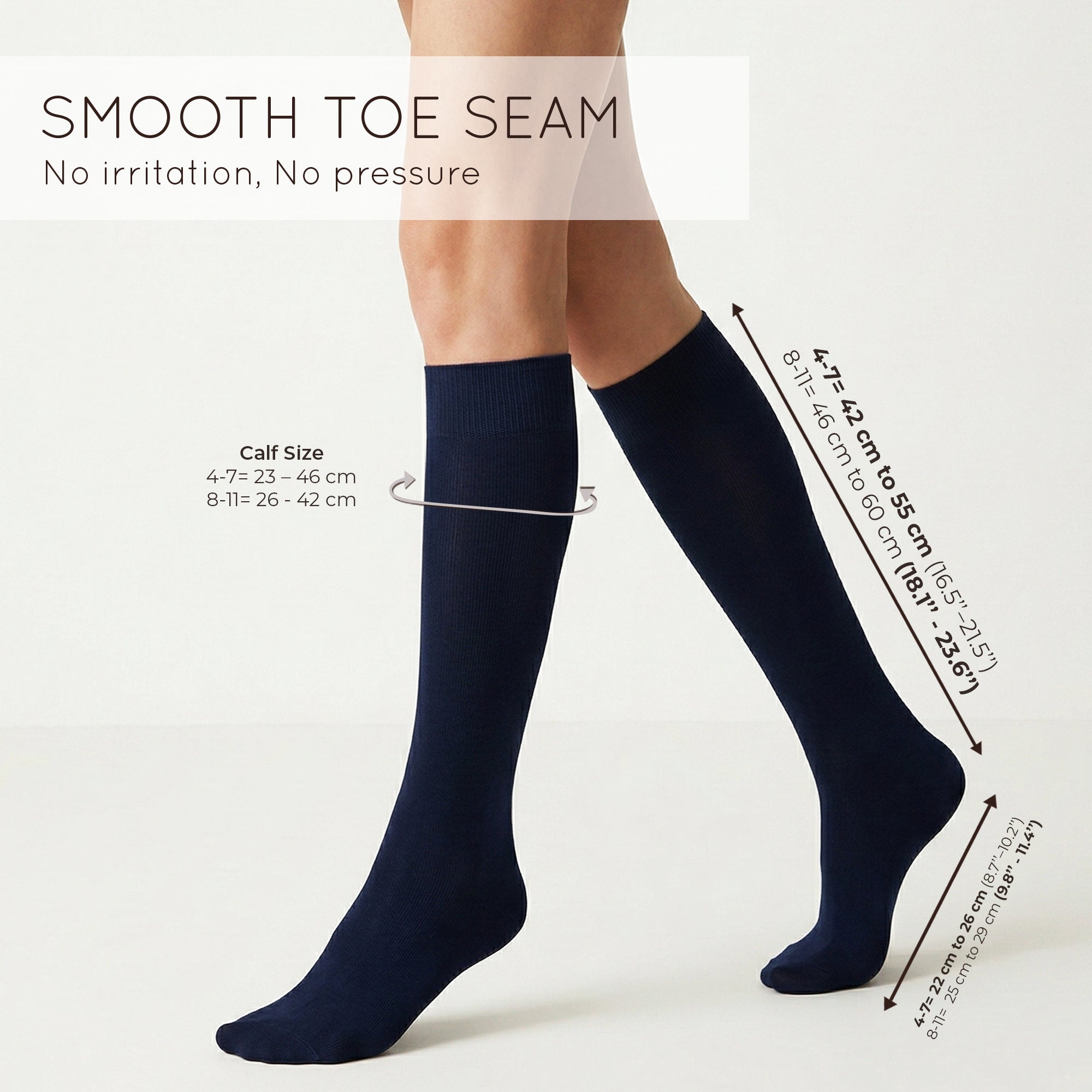 Unisex wearing navy Mysocks knee-high combed cotton socks