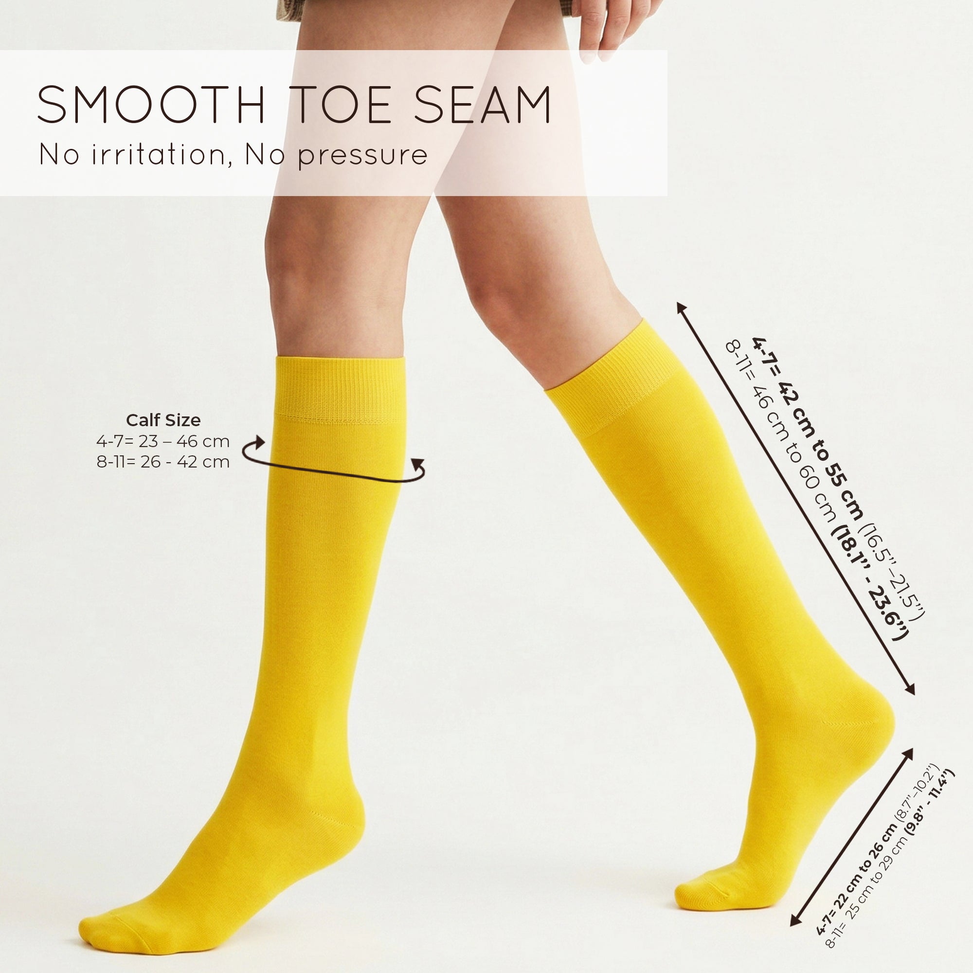 Unisex wearing yellow Mysocks knee-high combed cotton socks