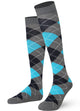 Gray and blue argyle patterned knee-high socks 