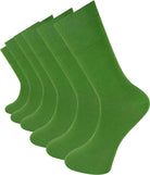 6 pairs of bright green unisex plain combed cotton crew socks featuring a seamless toe for men and women.