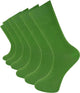 6 pairs of bright green unisex plain combed cotton crew socks featuring a seamless toe for men and women.