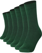 6 pairs of bright pine green unisex plain combed cotton crew socks featuring a seamless toe for men and women.