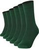 6 pairs of bright pine green unisex plain combed cotton crew socks featuring a seamless toe for men and women.