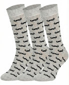Three pairs of Mysocks unisex crew socks featuring a ash and black moustache design.
