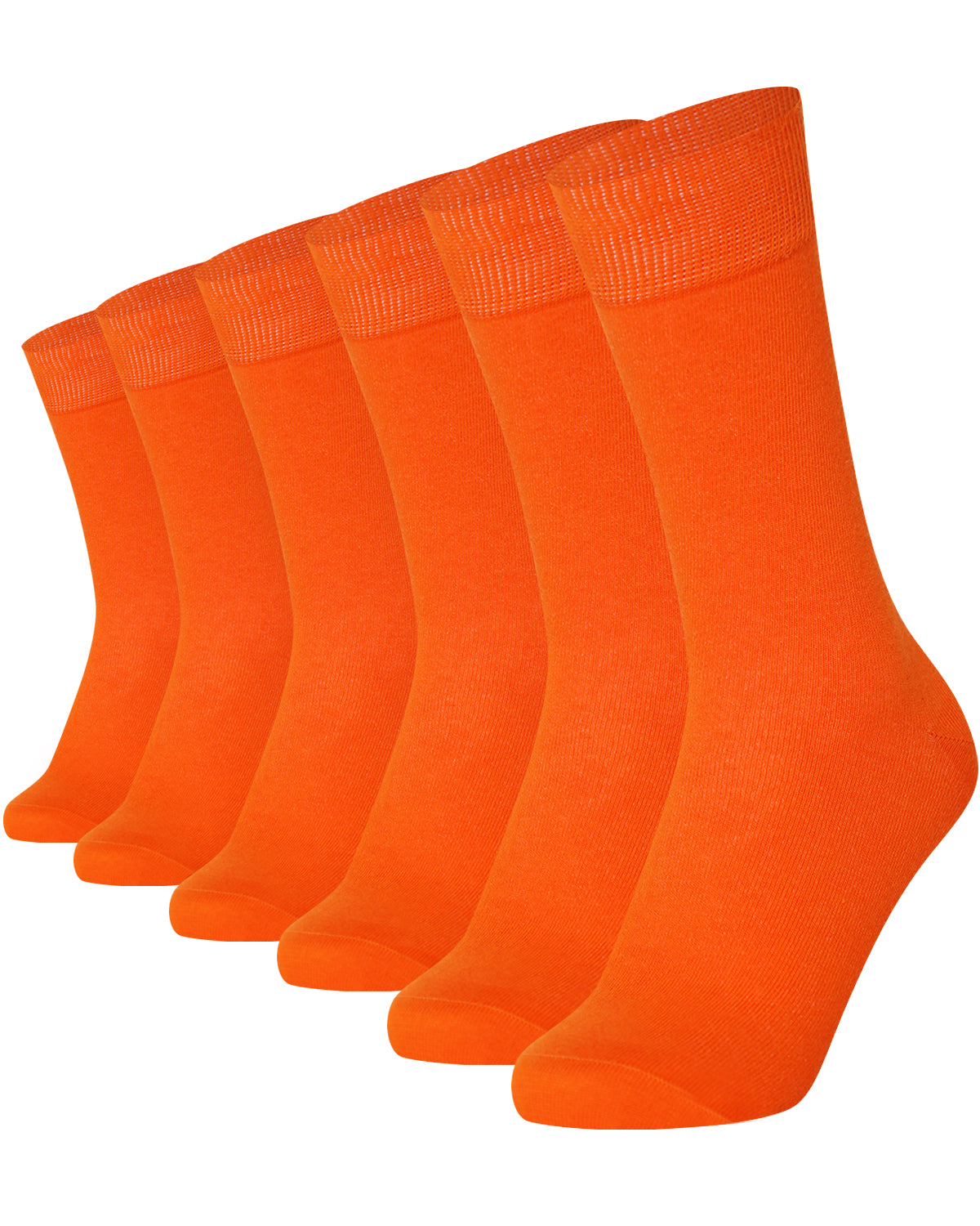 Unisex plain orange crew socks 6-pair pack made of combed cotton featuring a seamless toe for sensitive feet.