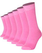Unisex plain pink crew socks 6-pair pack made of combed cotton featuring a seamless toe for sensitive feet.