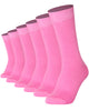 Unisex plain pink crew socks 6-pair pack made of combed cotton featuring a seamless toe for sensitive feet.