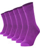 Unisex plain purple crew socks 6-pair pack made of combed cotton featuring a seamless toe for sensitive feet.