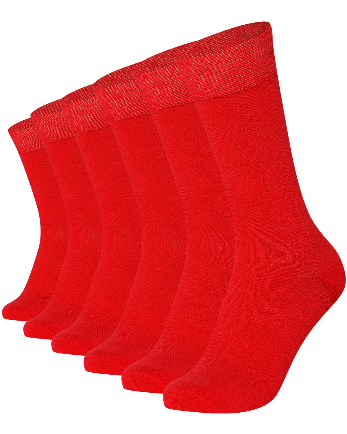 Unisex plain red crew socks 6-pair pack made of combed cotton featuring a seamless toe for sensitive feet.