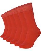 Unisex plain scarlet crew socks 6-pair pack made of combed cotton featuring a seamless toe for sensitive feet.