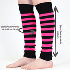 Woman wearing Mysocks fuchsia and black striped acrylic leg warmers