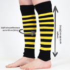 Woman wearing Mysocks yellow and black striped knit leg warmers