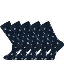 Crew Socks Navy Anchor 5 Pairs Combed Cotton