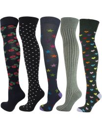 Over the Knee Socks Multi Design 5 Pairs Combed Cotton 03