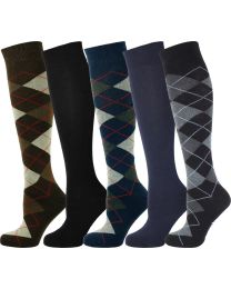 Knee High Argyle 5 Pair Combed Cotton Combination Socks