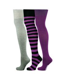Over the Knee  Socks Stripe, Plain Combination 3 Pairs  Combed Cotton