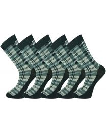 Crew Socks Grey Check 5 Pairs Combed Cotton