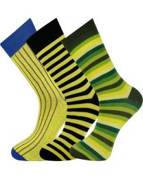 Crew Socks Stripe Multi Design 3 Pairs Combed Cotton Seamless Toe