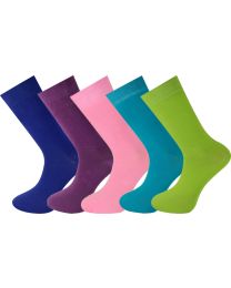  Women's Crew Socks Multi 5 Pairs Combed Cotton Selection 010 