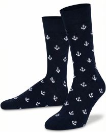 Crew Socks Anchor Design Combed Cotton Seamless Toe