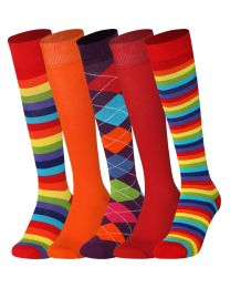 Knee High Socks Multi Design  5 Pairs Combed Cotton  Non-Slipping