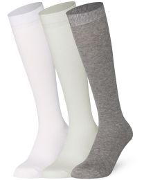  Knee High Socks Plain Multi Colour Combination 3 Pairs Combed Cotton Seamless Toe Non-Slipping