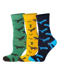 Kids Design 3 Pairs Dinosaur Pattern Crew Socks