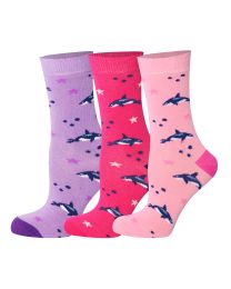 Kids Design 3 Pairs Fish Pattern Crew Socks