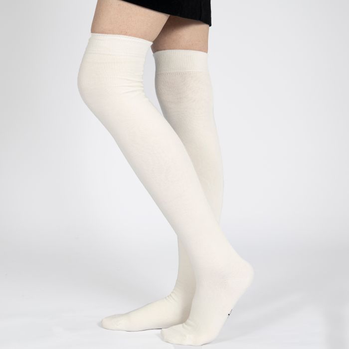 Womens Over the Knee Socks Plain Cream 5 9