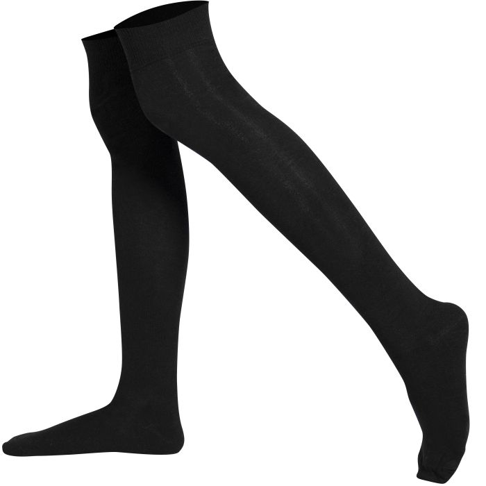 Plain Combed Cotton Over the Knee Socks Black 5 9
