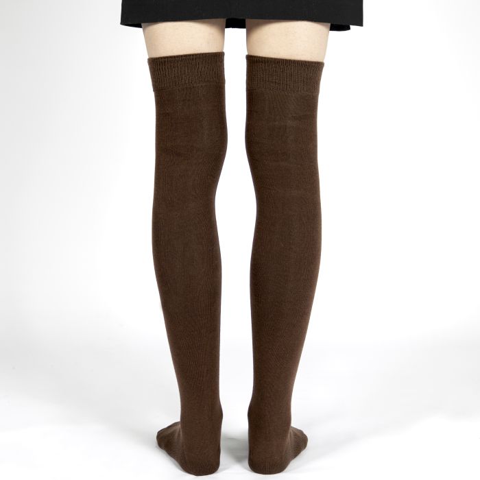 Plain Combed Cotton Over the Knee Socks Brown 9 11