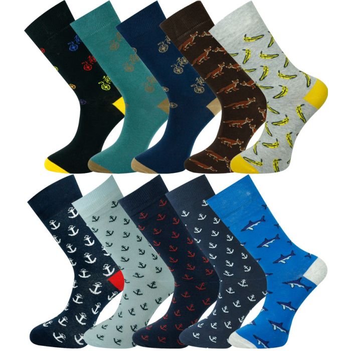 Crew 10 Pairs Extra Fine Combed Cotton Multiple Design Men Socks Gift Box