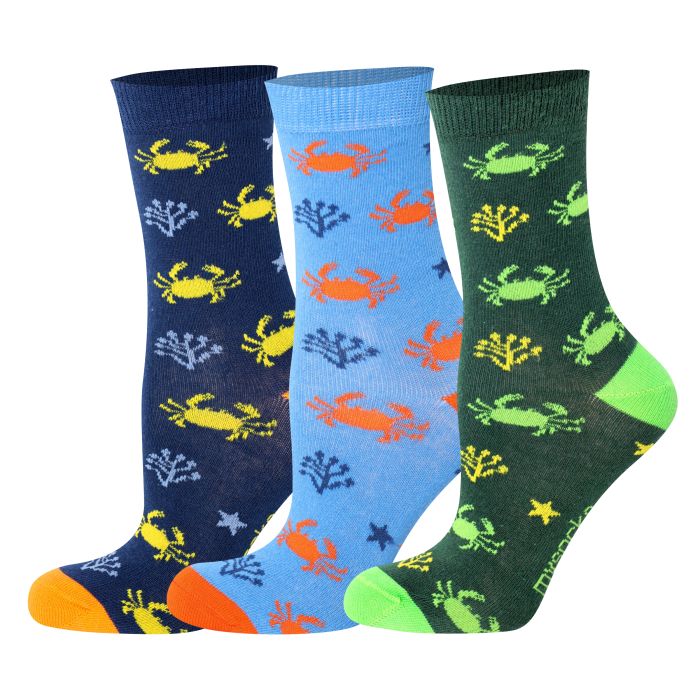 Kids Design 3 Pairs Crab Pattern Crew Socks