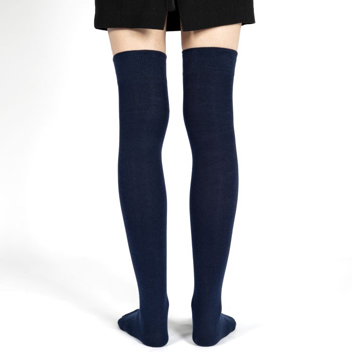 Plain Combed Cotton Over the Knee Socks Navy 5-9