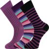 Stripe Multi Design 3 Pairs Combed Cotton Seamless Toe Crew Socks  -Purple Mix-7-11