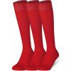 Women 3 Pairs Knee High Socks Plain Combed Cotton Seamless Toe 